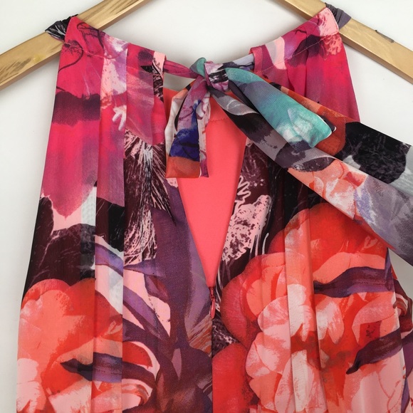 Eliza J Halter Maxi Dress Multicolor Floral Pink & Purple Feminine Sheer Flowy - Picture 11 of 16